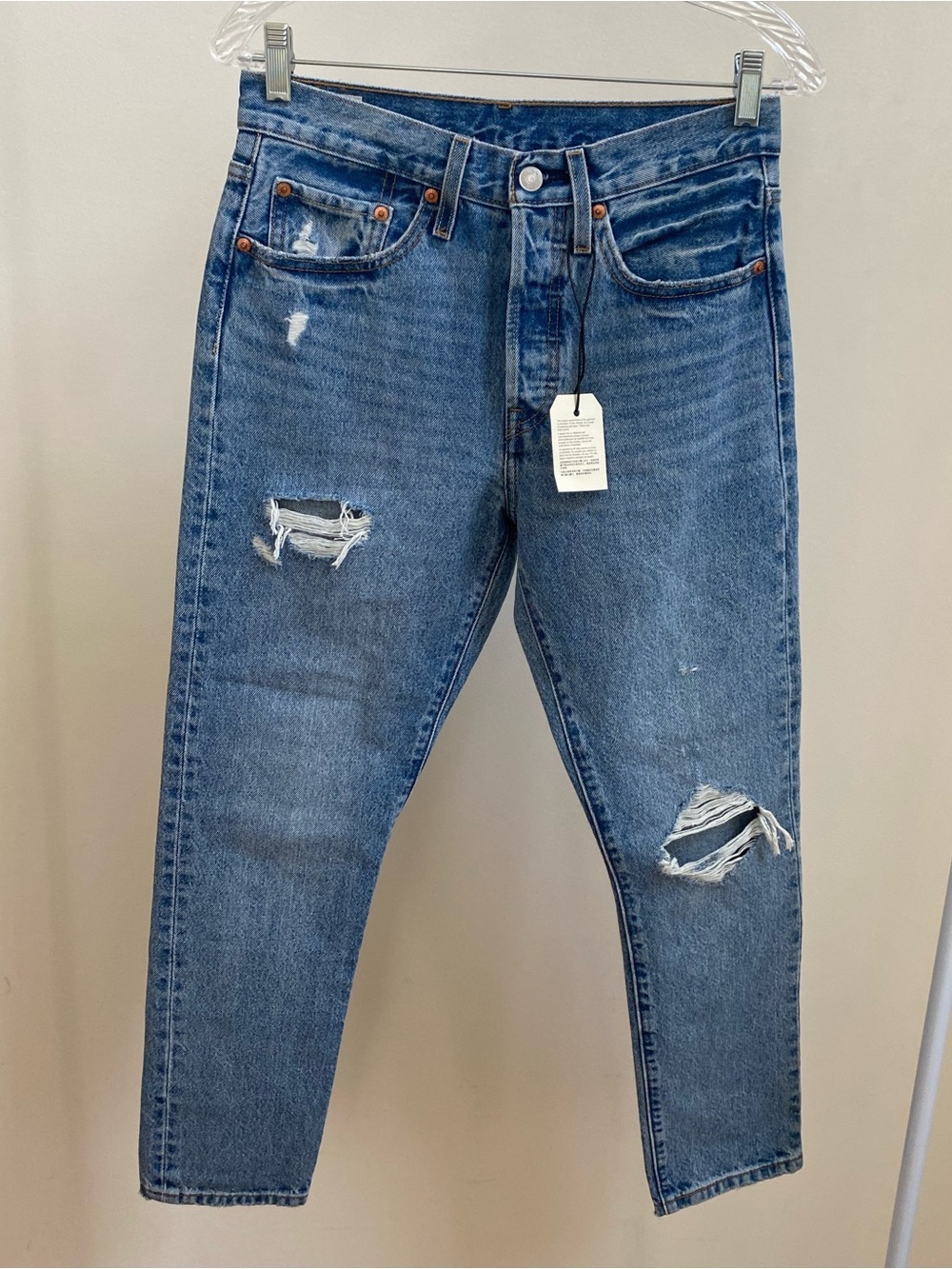 NWT Levi's 501 Premium Denim jeans straight leg distressed 27x28
